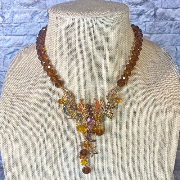 Kirks Folly Dragon Necklace Draco Dragon Heart Fantasy Beaded Jewelry - Picture 1 of 8